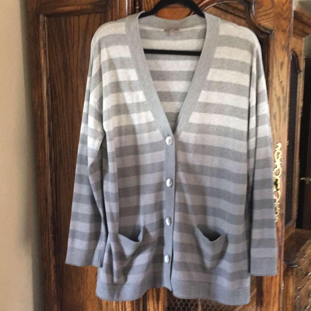 J.Jill Cotton Cardigan Grey MEDIUM Abalone Buttons